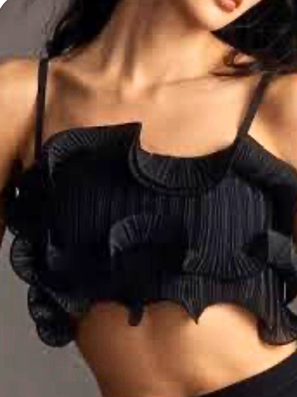 ANTHROPOLOGIE Black Pleated Ruffle Crop Cami Top | Romantic SheerStatement Piece